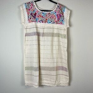 Native Floral Peasant Dress Cream Size Large